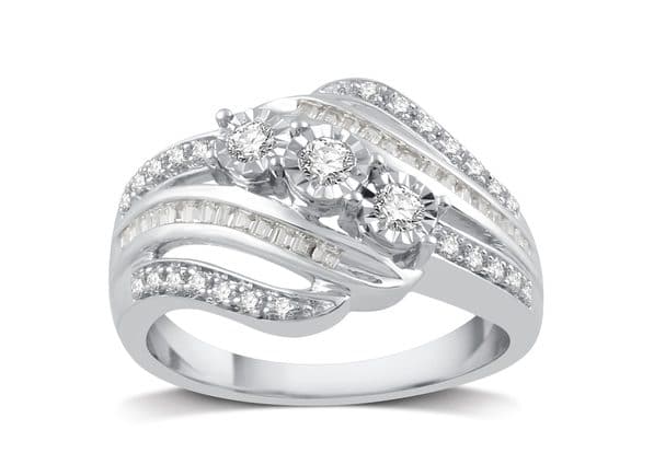 Sterling Silver Three Stone Ring, part of the cheap diamond engagement rings range