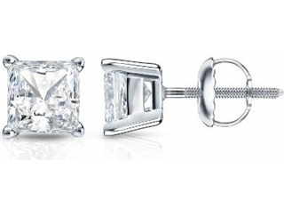 Auriya 14k Gold 2ct TDW 4-Prong Basket Screw-Back Princess-Cut Diamond