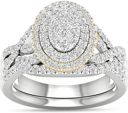 10K Two -Tone Gold 3-4CT TDW Composite Diamond Oval Frame Bridal Set with IGI Certification