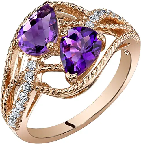14K Rose Gold Two Stone Amethyst Ring Pear Shape