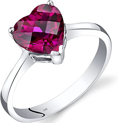 14K White Gold Created Ruby Heart Solitaire Ring 2.25 Carat