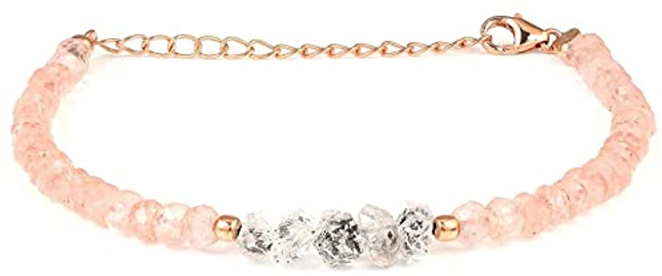 4MM Genuine Rose Quartz Bracelet Herkimer Diamond Bracelet Rondelle Faceted Beaded Bracelet Rose Quartz Choker Bracelet April Birthstone Gift
