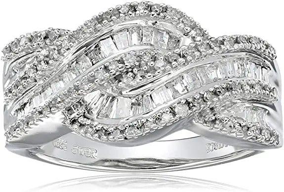 Amazon Collection 10k White Gold and Diamond Twist Ring