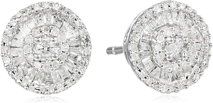 Amazon Collection Sterling Silver Diamond Round Stud Earrings