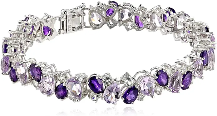 Amazon Collection Sterling Silver Genuine Amethyst and White Topaz Tonal Gemstone Bracelet