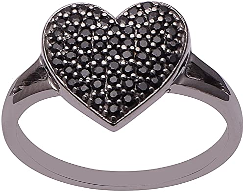 Black Spinel Love Heart 925 Silver Women Engagement Valentine Day Ring