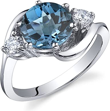 Peora 3 Stone Design 2.25 carats London Blue Topaz Ring in Sterling Silver