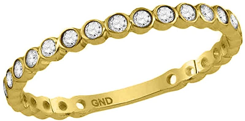 Solid 10k Yellow Gold Round Diamond Bezel Set Stackable Band Engagement Wedding Anniversary Ring