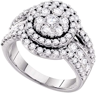 Solid 14k White Gold Round Diamond Flower Cluster Cluster Engagement Wedding Anniversary Ring Band 2.00 Ct.