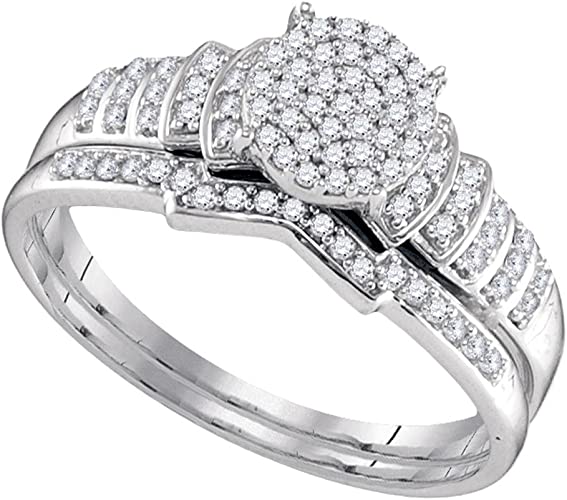 Sonia Jewels 925 Sterling Silver Round Diamond Bridal Engagement Ring & Matching Wedding Band Two Piece Set - Channel Set Round Center Setting Shape - Curved Notched Band