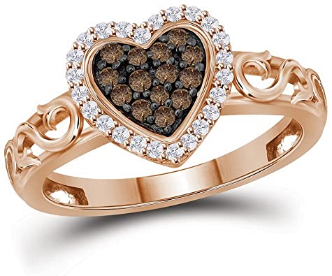 Sonia Jewels Size 8-10k Rose Gold Round Chocolate Brown Diamond Heart Love Ring
