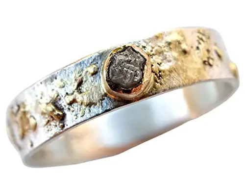 raw diamond ring gold, viking engagement ring, fusion ring gold silver, unique wedding band, uncut diamond promise ring